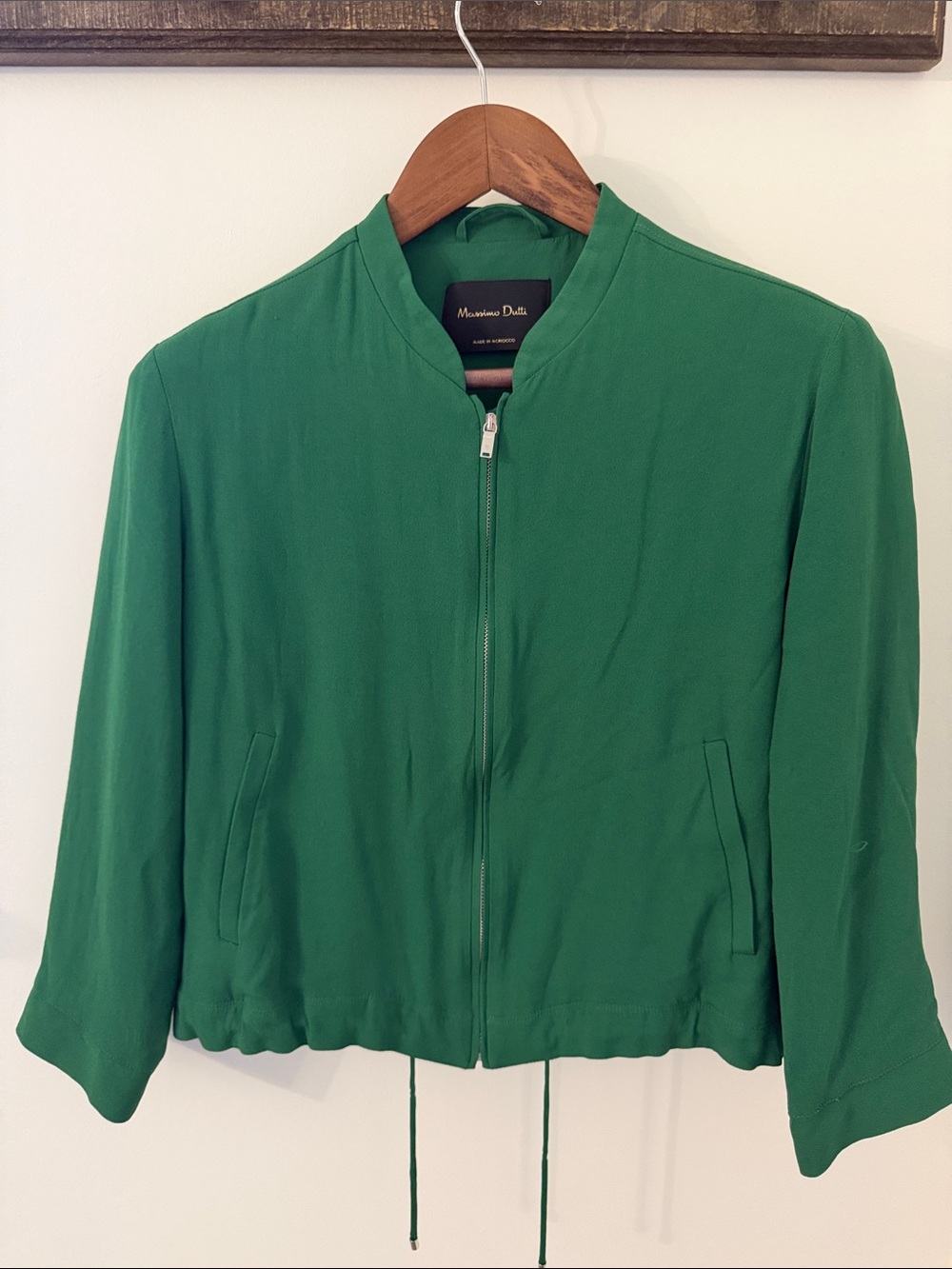 Massimo Dutti Emerald Green Bomber Jacket with Drawstring Hem